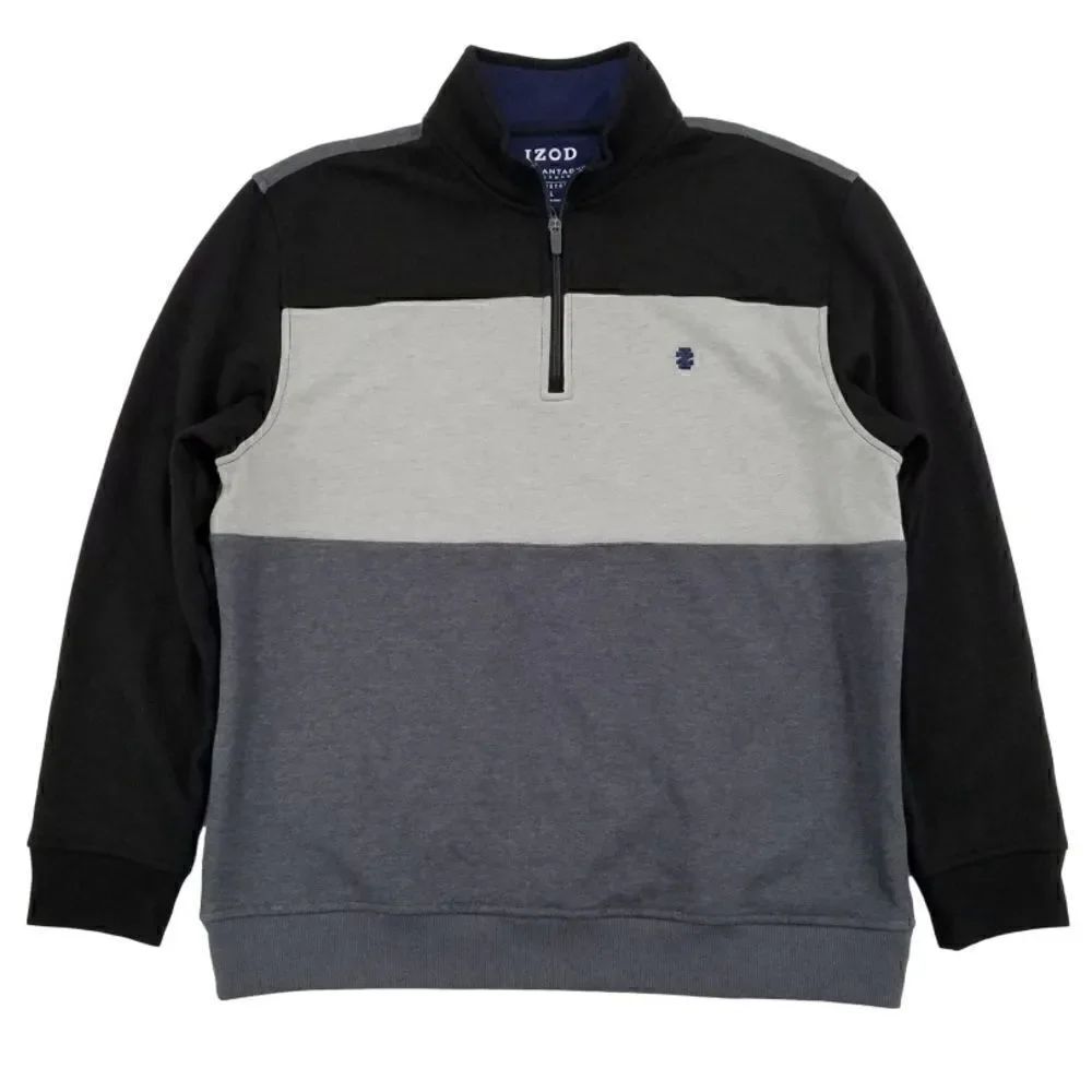 IZOD Mens Black & Gray Performance Fleece Quarter-Zip Pullover Sweatshirt XXL